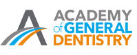 The image displays a logo with text that reads  ACADEMY OF GENERAL DENTISTRY  along with a graphic of an open book with pages, suggesting education, and a stylized toothbrush symbolizing dental care.